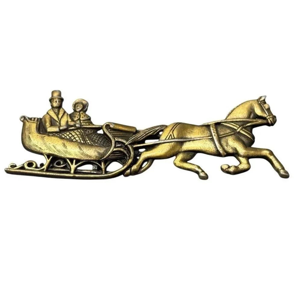 JJ Jonette Gold Tone Vintage Sleigh Ride Brooch
